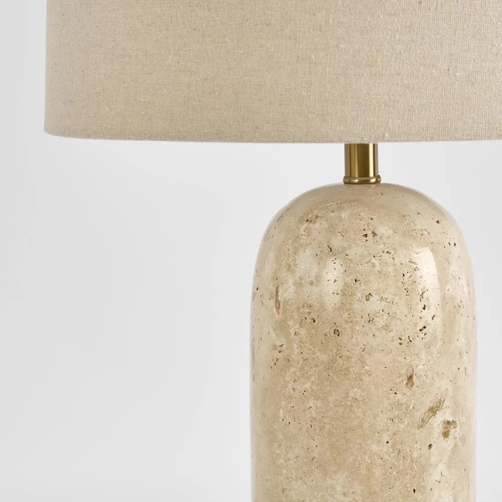 OLSEN TRAVERTINE TABLE LAMP & LINEN SHADE