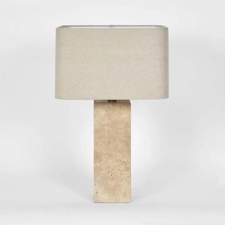 IMPERIAL TRAVERTINE TABLE LAMP WITH NATURAL LINEN SHADE