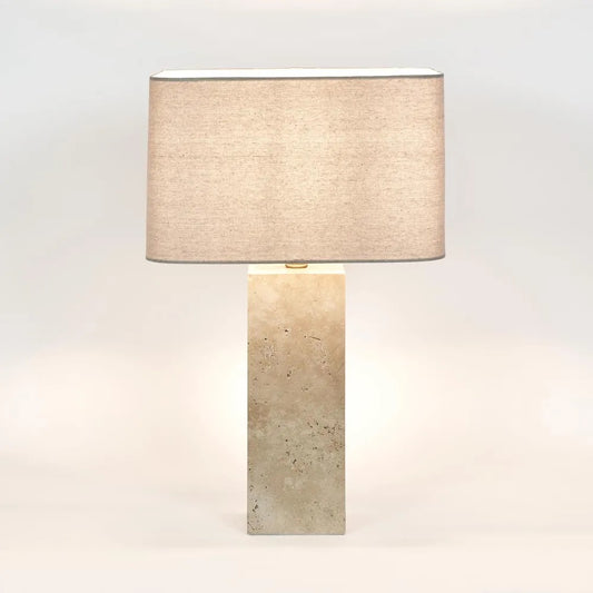 IMPERIAL TRAVERTINE TABLE LAMP WITH NATURAL LINEN SHADE