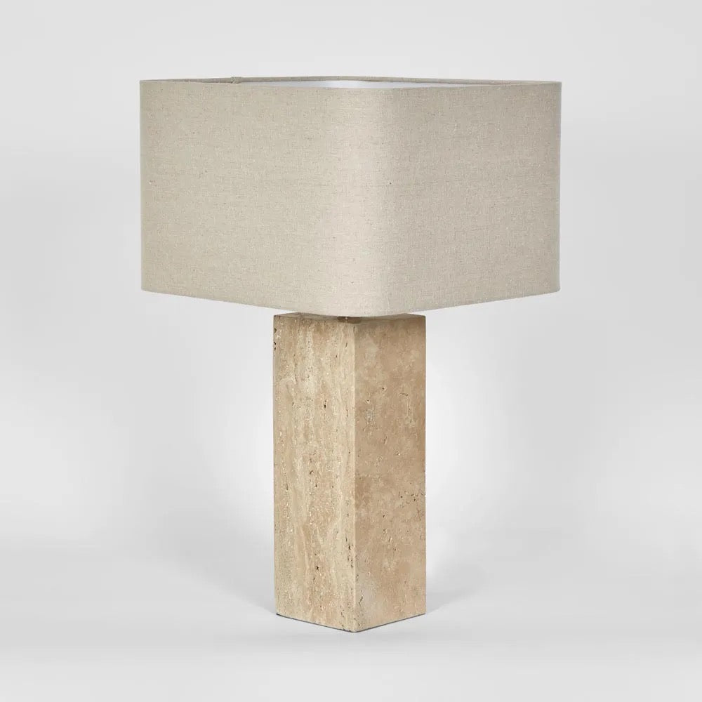 IMPERIAL TRAVERTINE TABLE LAMP WITH NATURAL LINEN SHADE