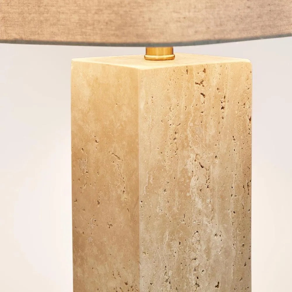 IMPERIAL TRAVERTINE TABLE LAMP WITH NATURAL LINEN SHADE