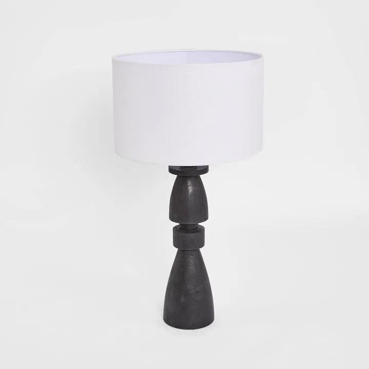 MAGNUS WOOD TABLE LAMP BLACK BASE WITH WHITE SHADE