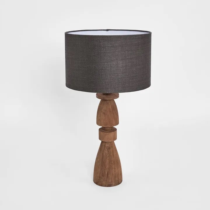 MAGNUS WOOD TABLE LAMP SADDLE BASE WITH BLACK SHADE