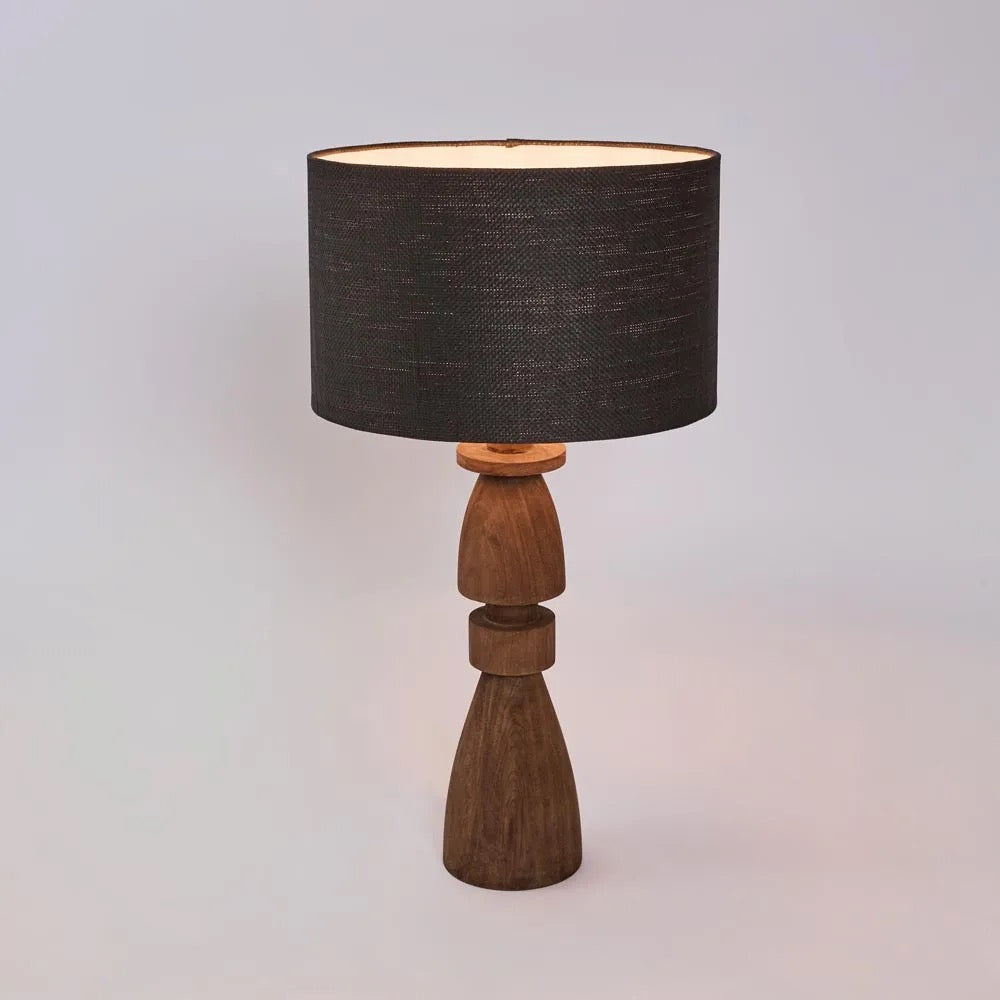 MAGNUS WOOD TABLE LAMP SADDLE BASE WITH BLACK SHADE