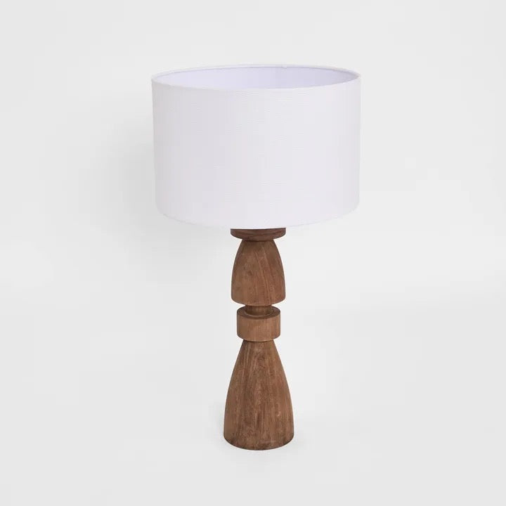 MAGNUS WOOD TABLE LAMP SADDLE BASE WITH WHITE SHADE