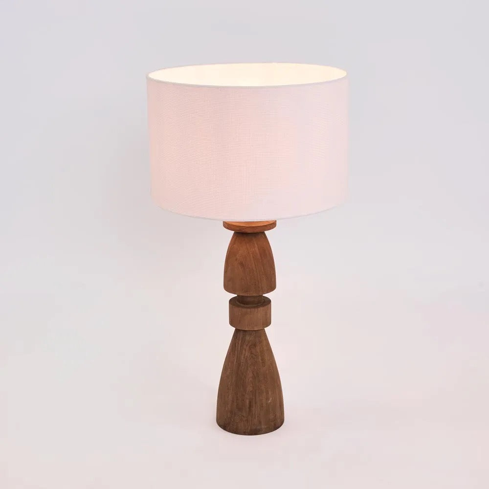 MAGNUS WOOD TABLE LAMP SADDLE BASE WITH WHITE SHADE