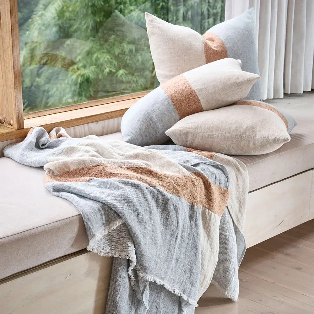 Tallows Linen Throw - Natural/Ochre/Blue