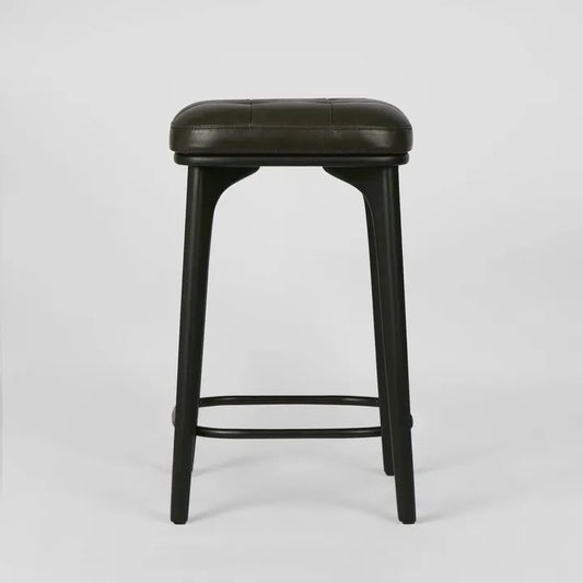 CARLTON LEATHER  STOOL - BLACK
