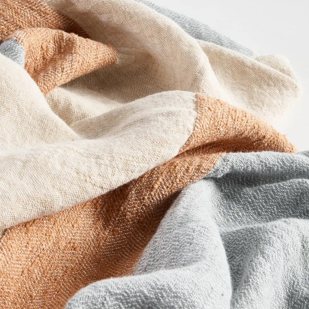 Tallows Linen Throw - Natural/Ochre/Blue