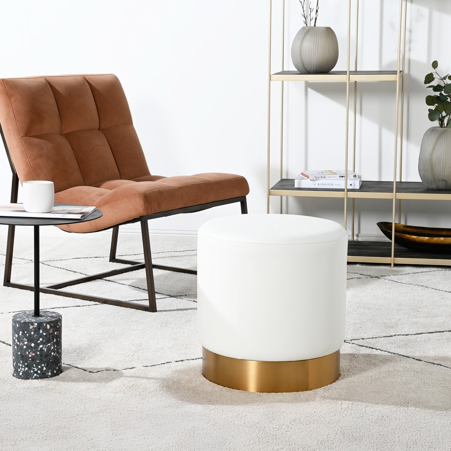 MILAN RECYCLED LEATHER OTTOMAN SMALL – FOX WHITE