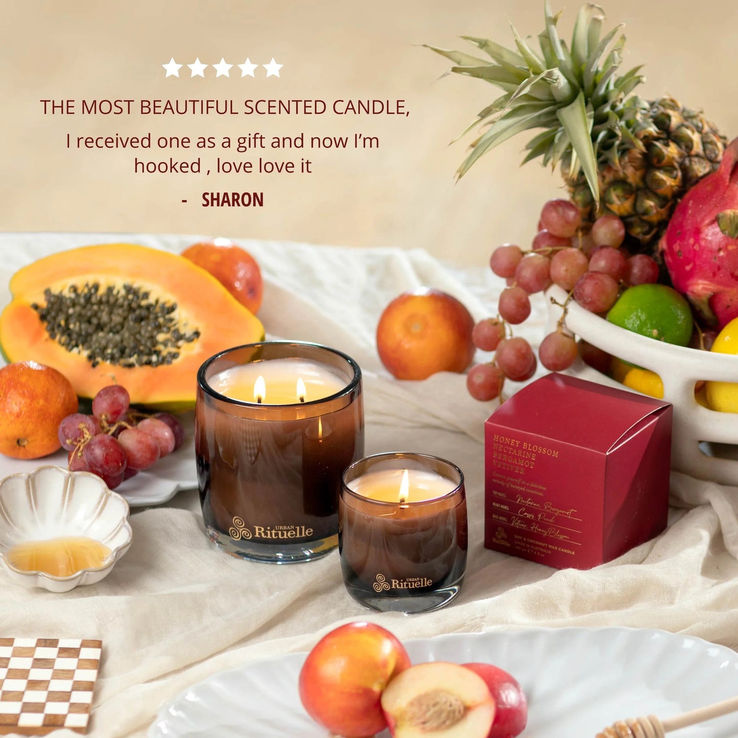 Nectarine, Honey Blossom, Bergamot, Vetiver Scented Soy Candle | 140gm