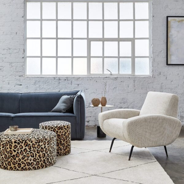 BELAMY PIPED OTTOMAN – LEOPARD – SMALL ROUND