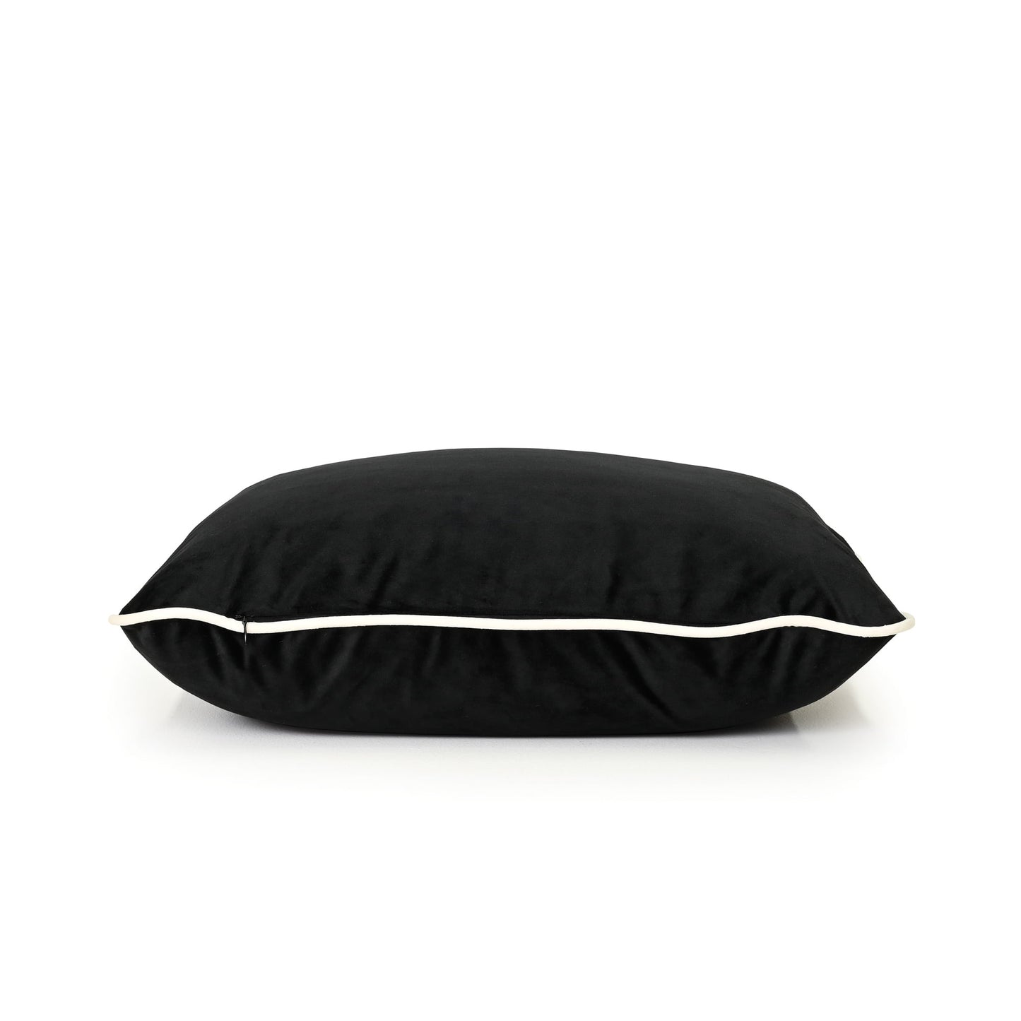 COCO PIPED VELVET LUMBAR CUSHION – BLACK ( WHITE PIPING )