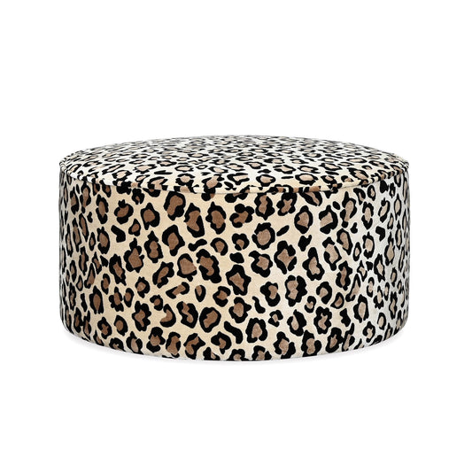 BELAMY PIPED OTTOMAN – LEOPARD – LARGE ROUND