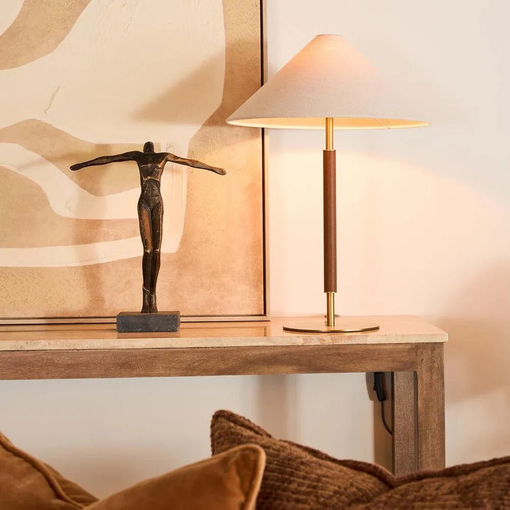HUNTLEY LEATHER & BRASS TABLE LAMP & SHADE