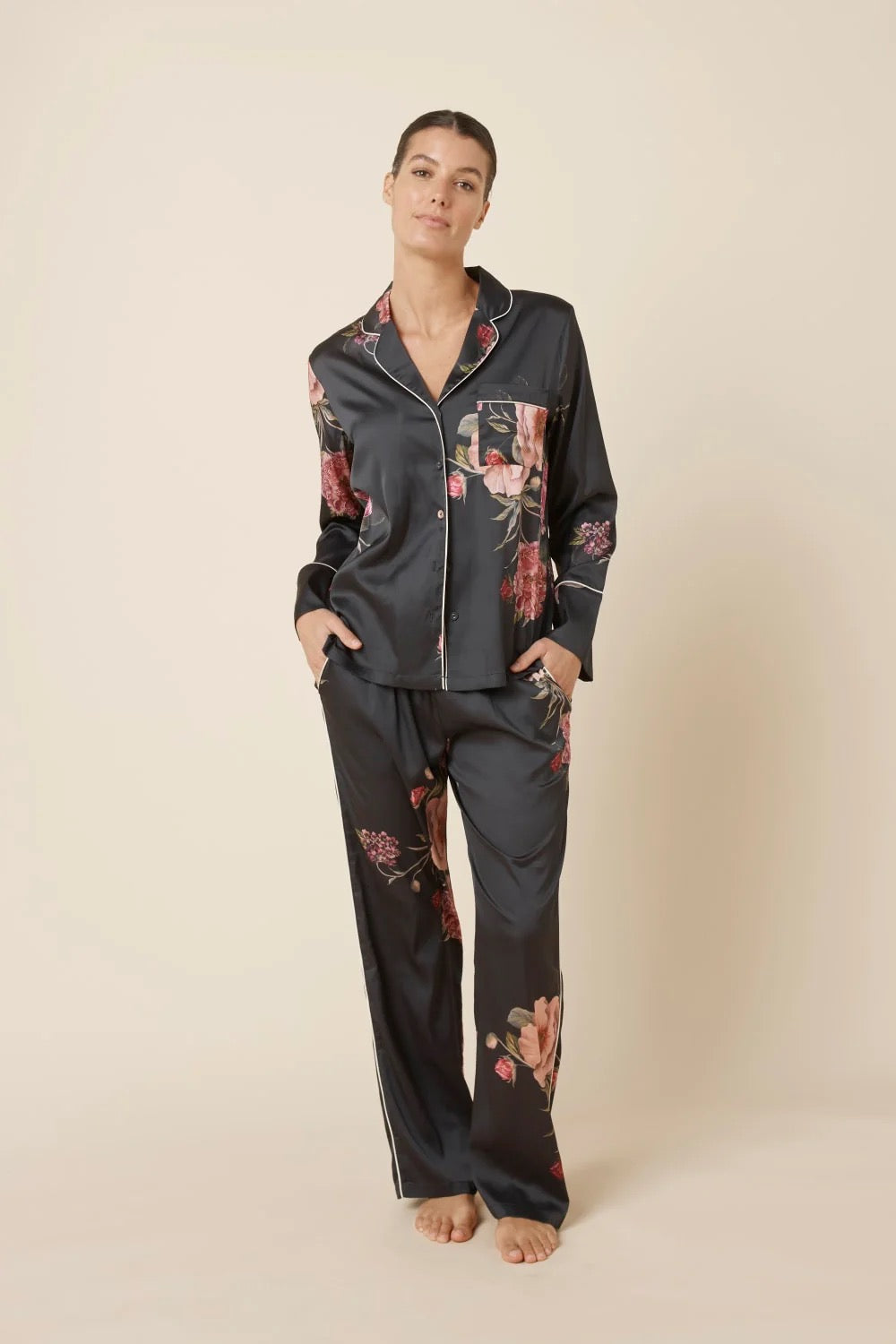 Ruby Floral Satin PJ set - Black