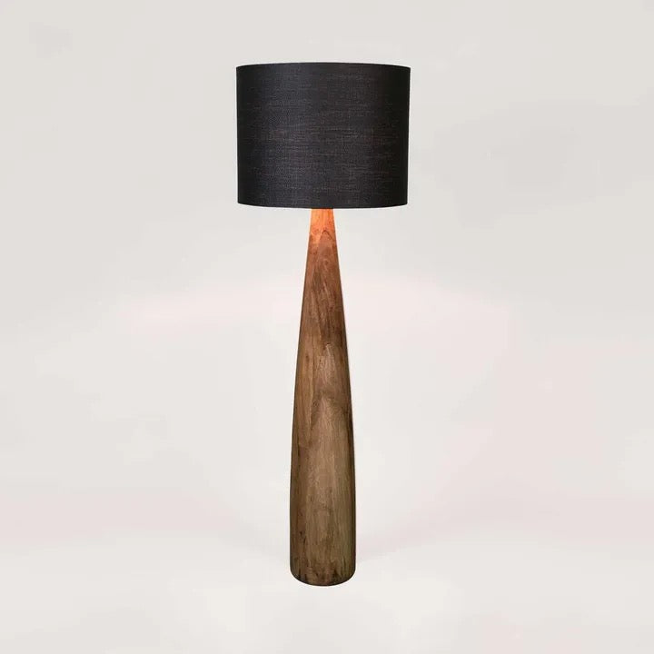 SAMSON WOOD FLOOR LAMP BASE SADDLE - BLACK SHADE