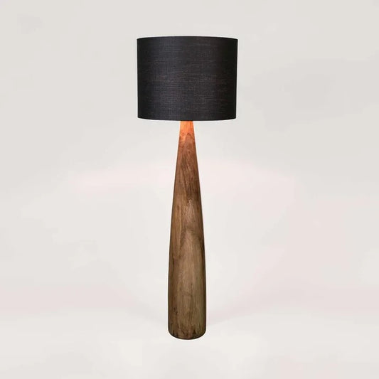 SAMSON WOOD FLOOR LAMP BASE SADDLE - BLACK SHADE