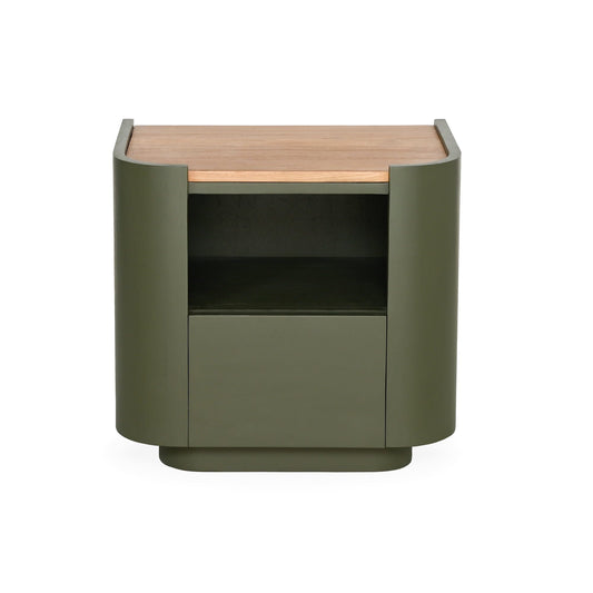 LAPPA – BEDSIDE TABLE WITH DRAWER – WOOD – NATURAL AND GREEN
