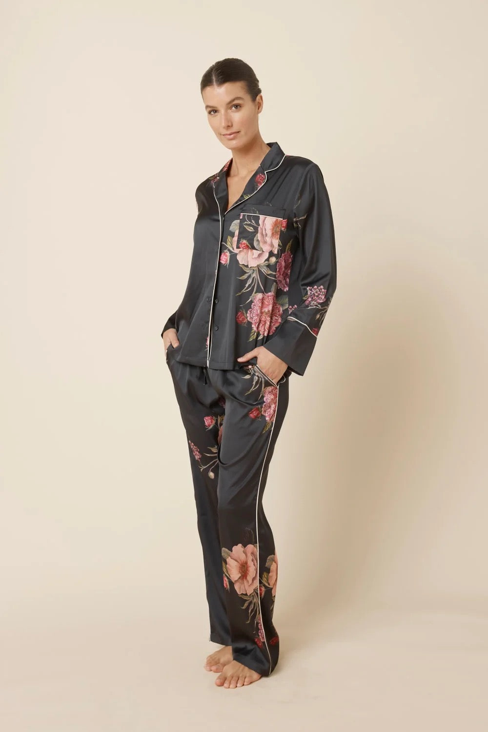 Ruby Floral Satin PJ set - Black