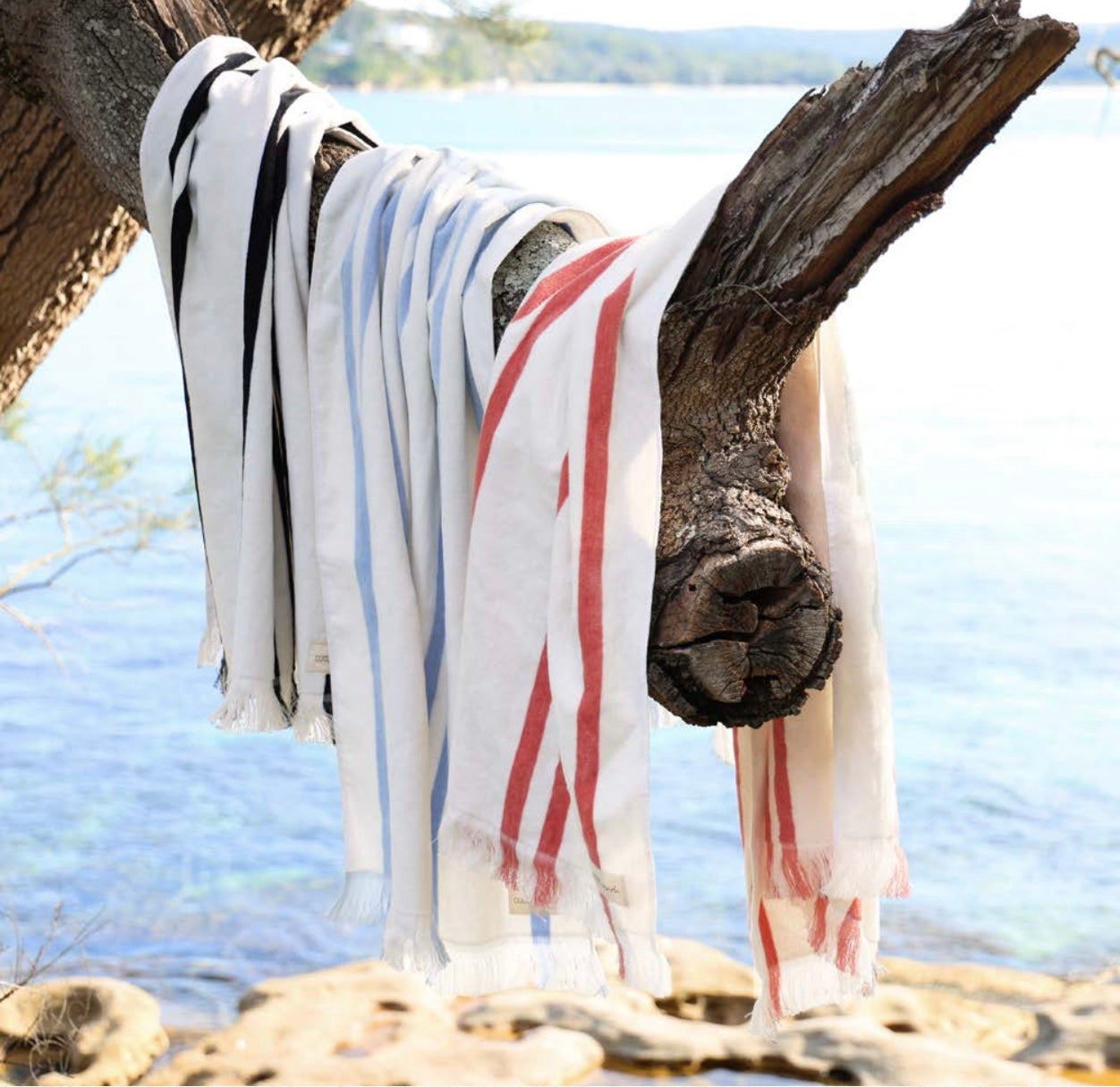 Stripe beach towel - coral and white
