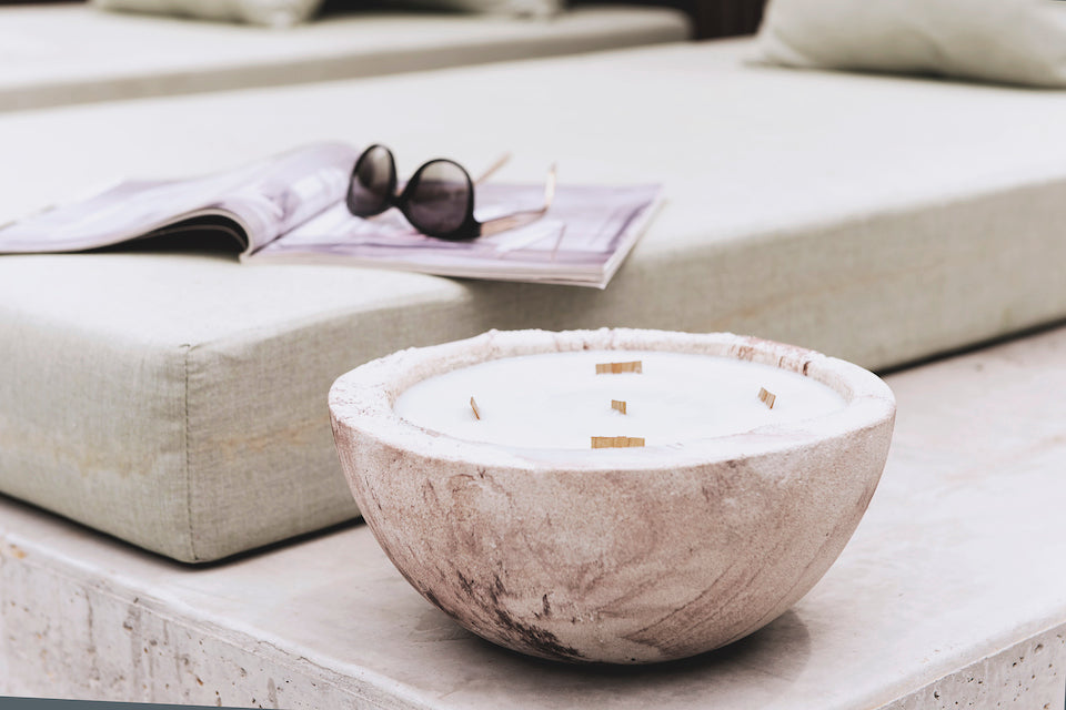 Concrete Extra Large Candle, Marbled blush with Peony Love