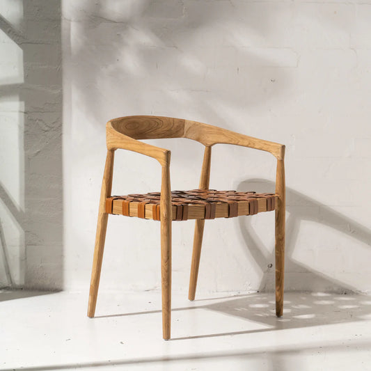 Larah Leather & Teak Chair - Tan