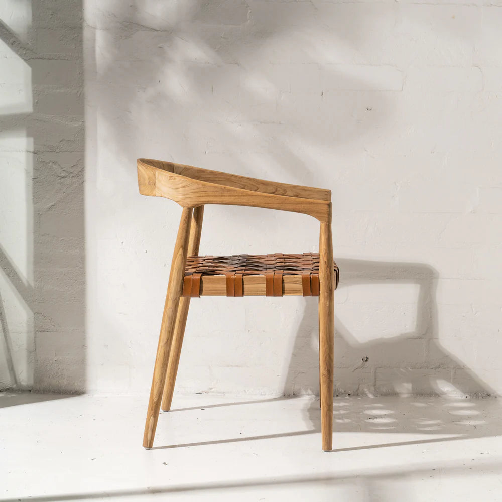 Larah Leather & Teak Chair - Tan
