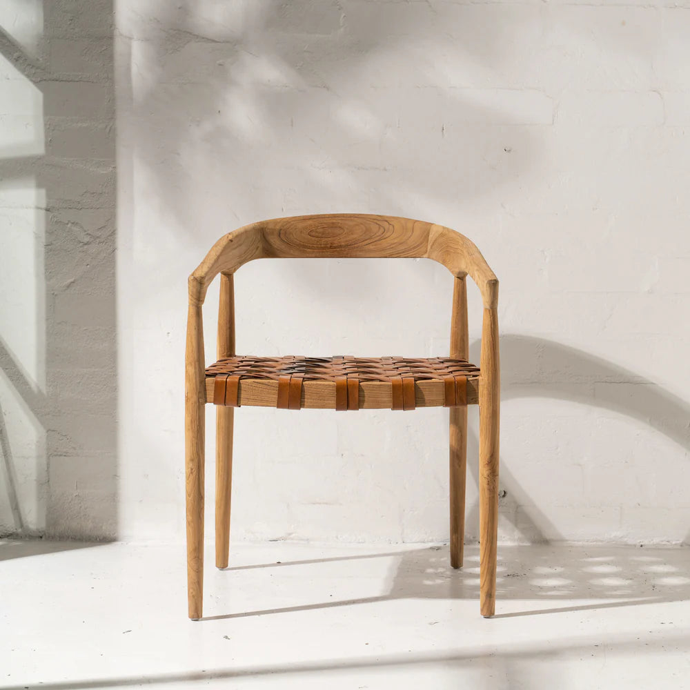 Larah Leather & Teak Chair - Tan